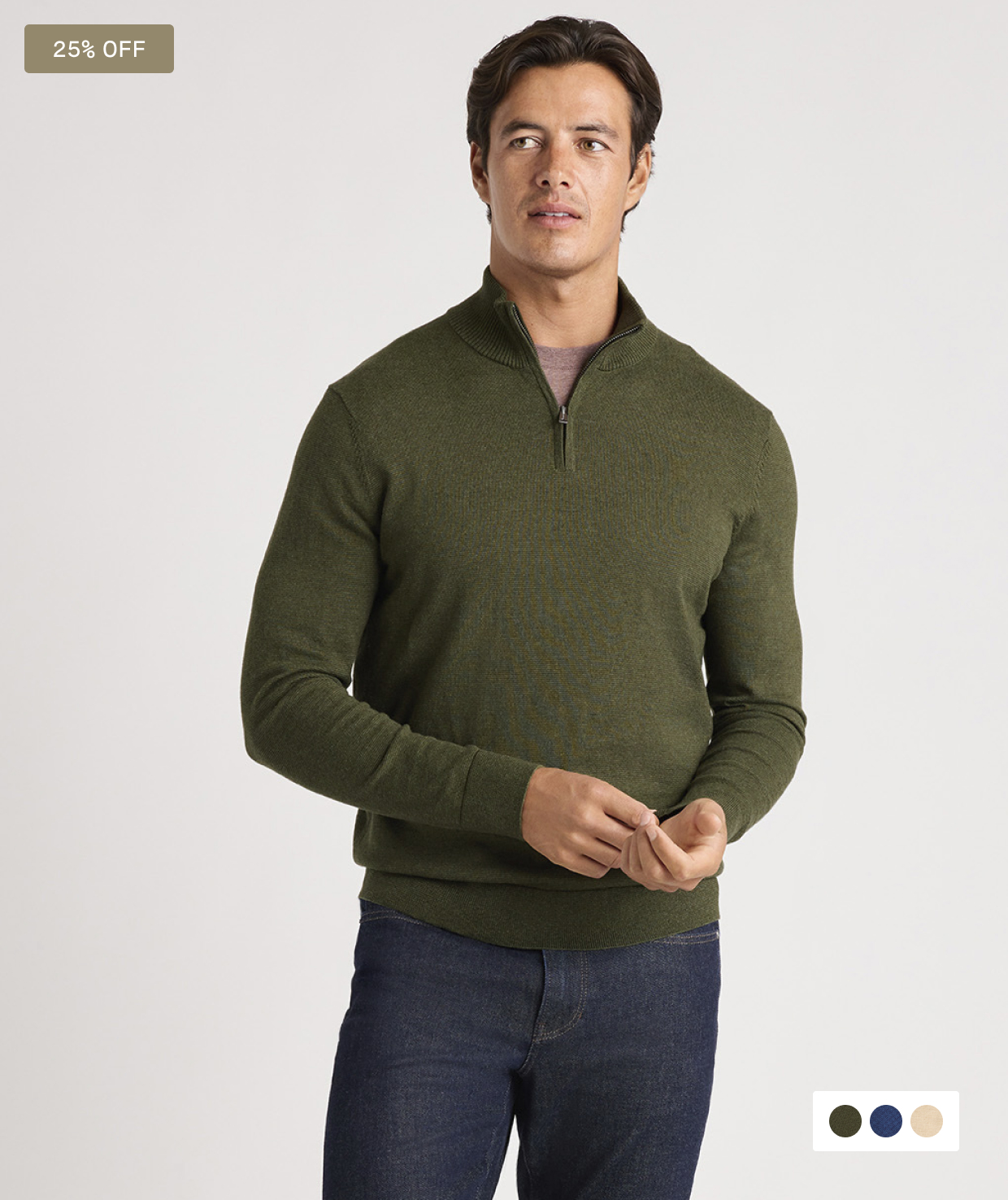 Washable Cotton Cashmere Quarter Zip