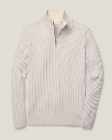 Washable Cotton Cashmere Ribbed Quarter Zip