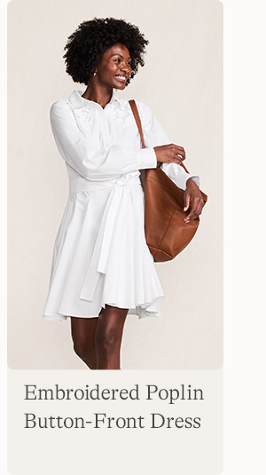 Shop Women's Embroidered Poplin Button Front Dress with Godets