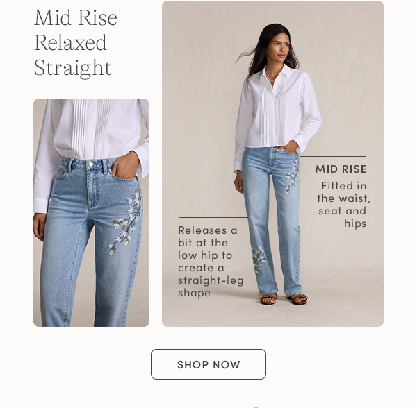 Shop Women's Soft Denim Mid Rise Relaxed Straight Leg Embroidered Jeans