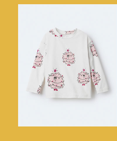Ivory Toddler Girl Holiday Squish Character Long Sleeve Graphic Tee