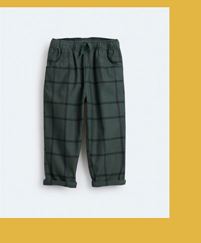 Dark Green Toddler Boy Pull on Pant in Plaid