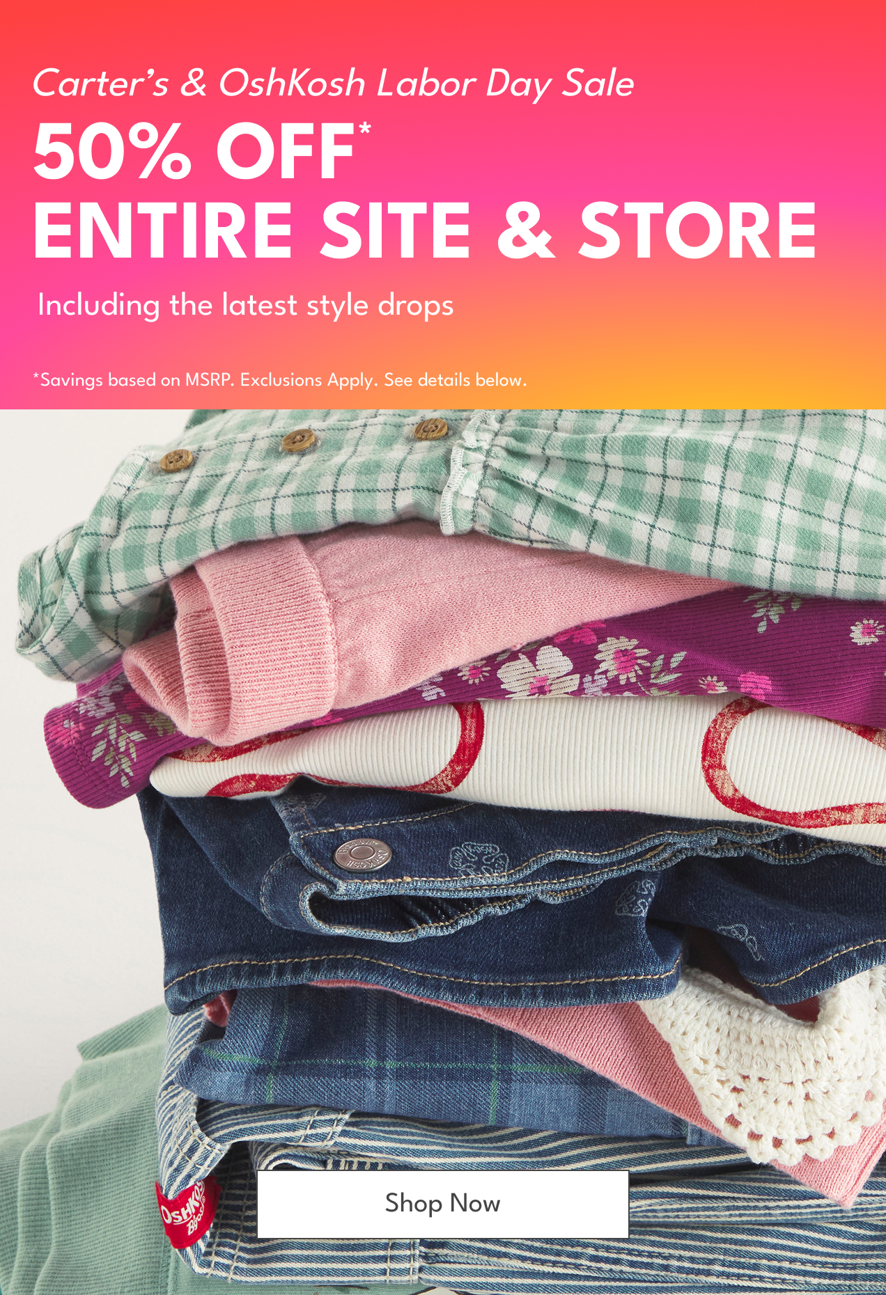 Carter’s and OshKosh Labor Day Sale | 50% Off The Entire Site And Store | Including the latest style drops | Shop Now