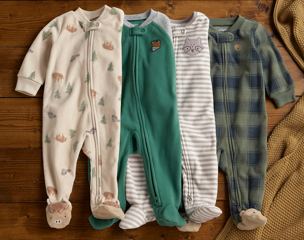 Grab our fall lineup – made for easy changes with a 2-way zipper & built-in footies to keep tiny toes warm