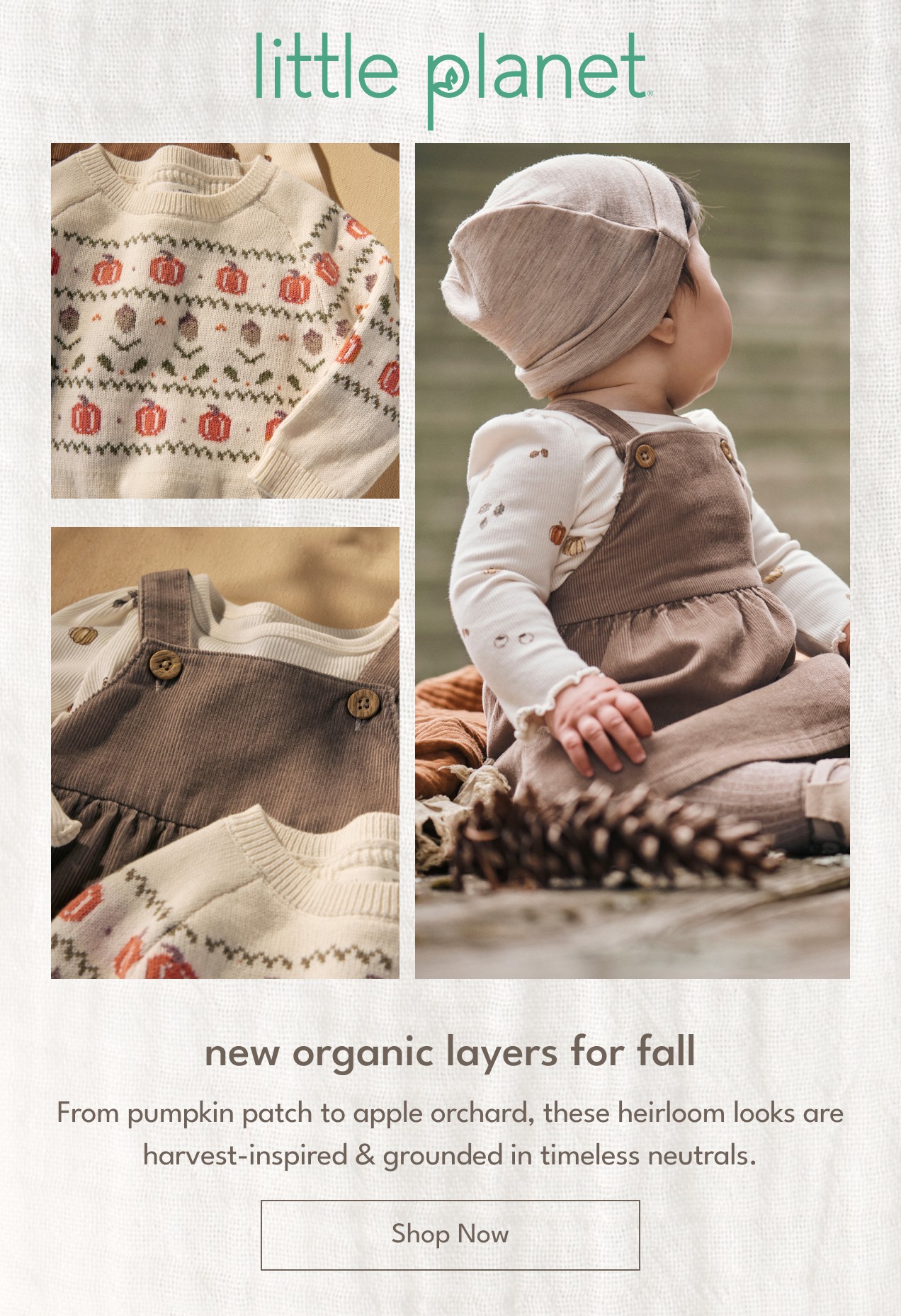 new organic layers for fall | From pumpkin patch to apple orchard, these heirloom looks are harvest-inspired & grounded in timeless neutrals. | Shop Now