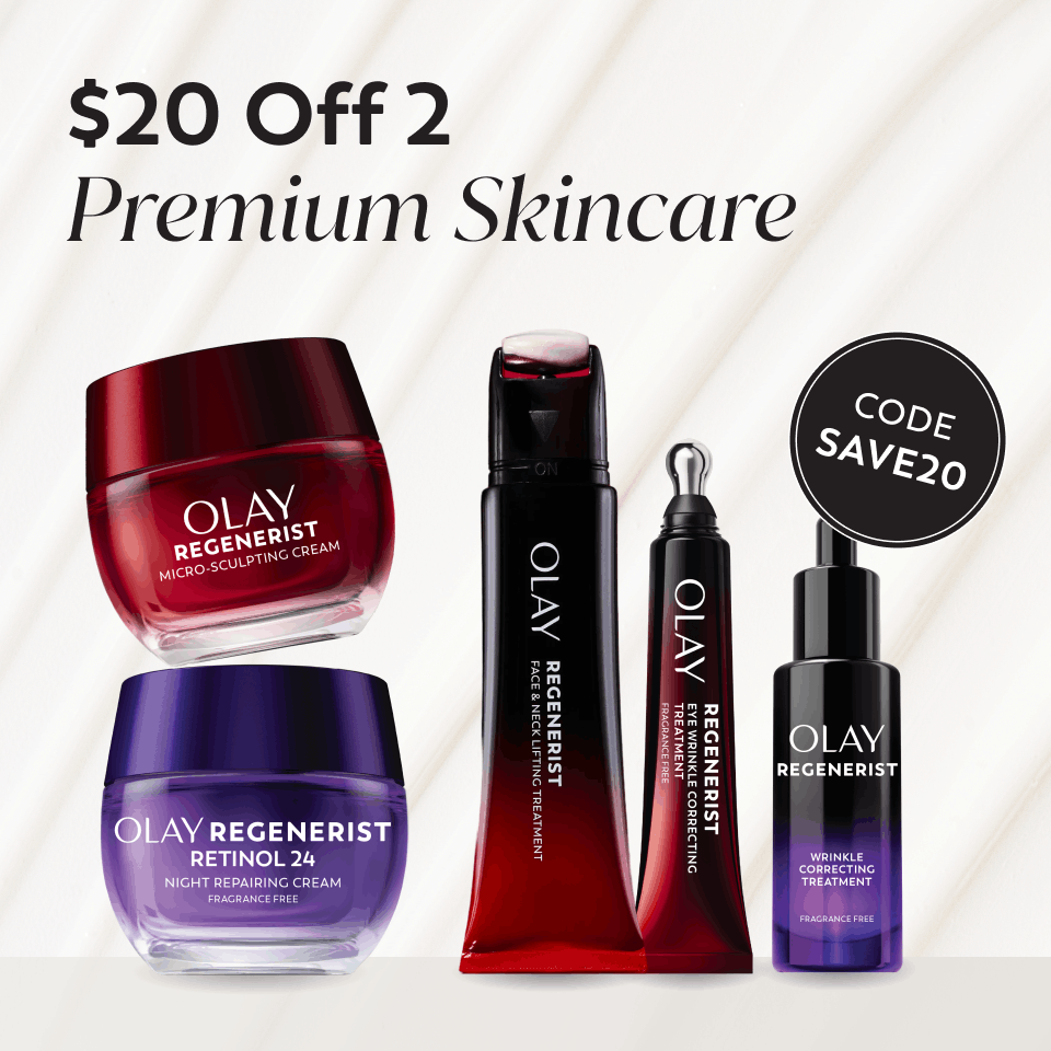 $20 off when you buy two premium moisturizers, serums, eye creams, or treatments!