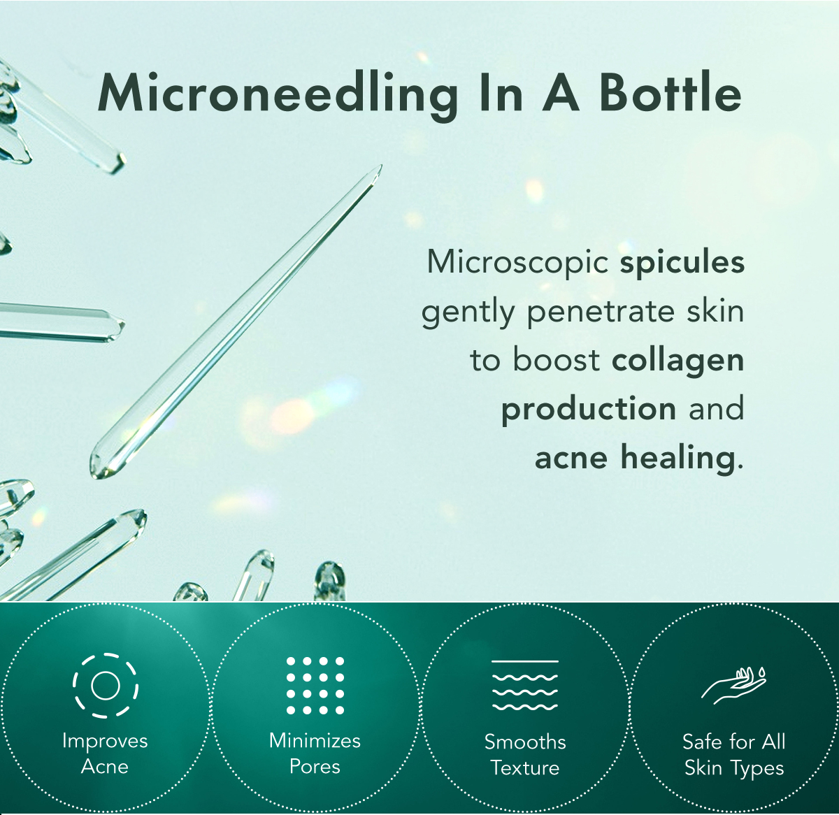 Microcrystal spicules coated in Azelaic Acid penetrate skin for actives to penetrate deeper.