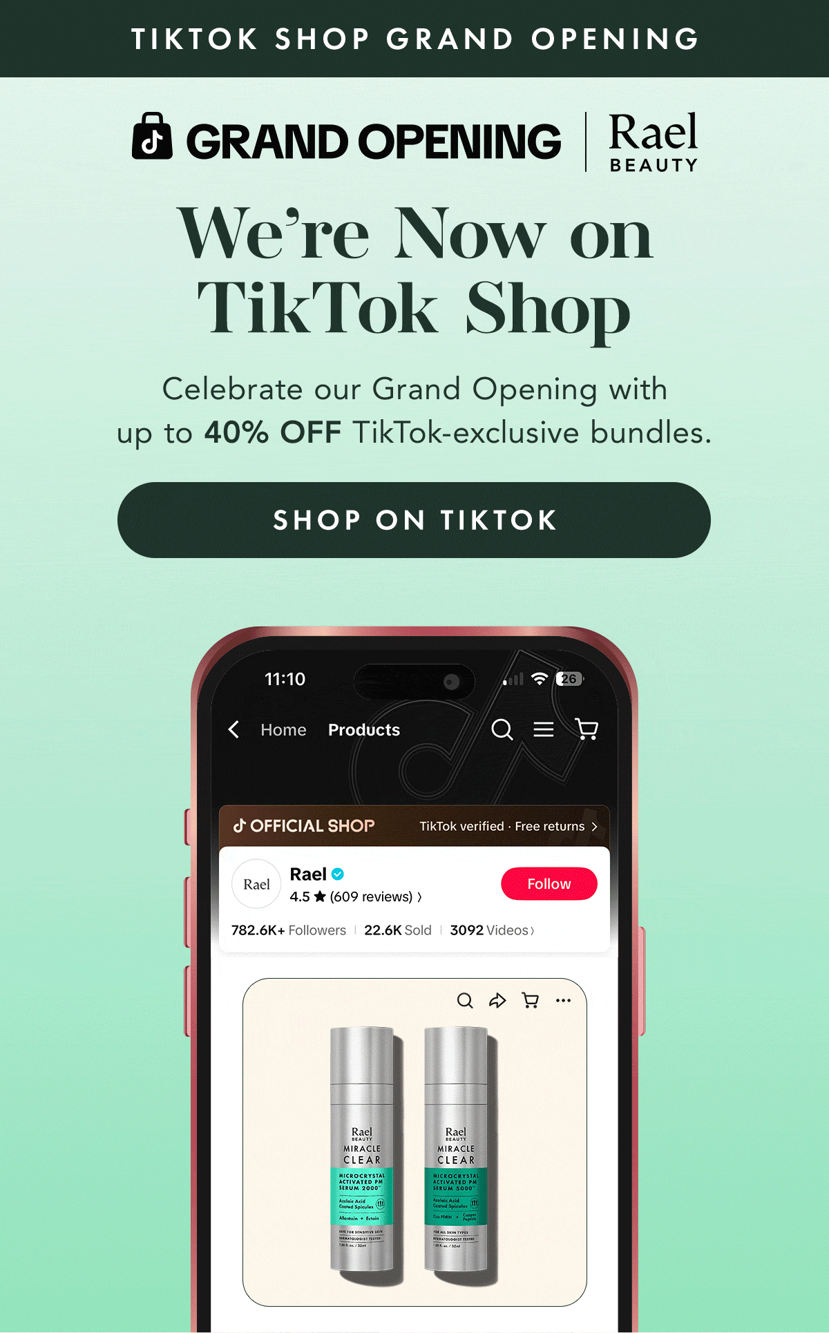 TIKTOK SHOP GRAND OPENING. We’re Now on TikTok Shop. Celebrate our Grand Opening with up to 40% off TikTok-exclusive bundles. Shop on TikTok