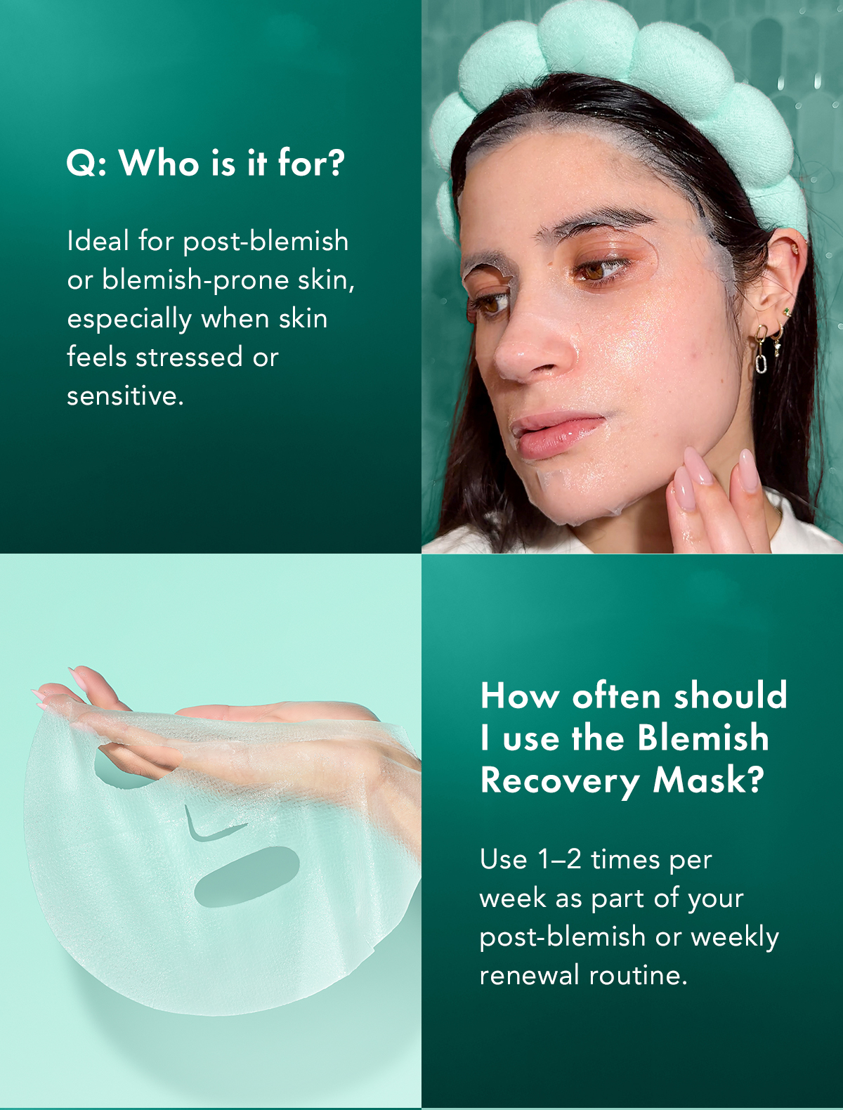 Who is it for? Ideal for post-blemish or blemish-prone skin, especially when skin feels stressed or sensitive. How often should I use the Blemish Recovery Mask? Use 1-2 times per week as part of your post-blemish or weekly renewal routine. Who is it for? Ideal for post-blemish or blemish-prone skin, especially when skin feels stressed or sensitive. How often should I use the Blemish Recovery Mask? Use 1-2 times per week as part of your post-blemish or weekly renewal routine.