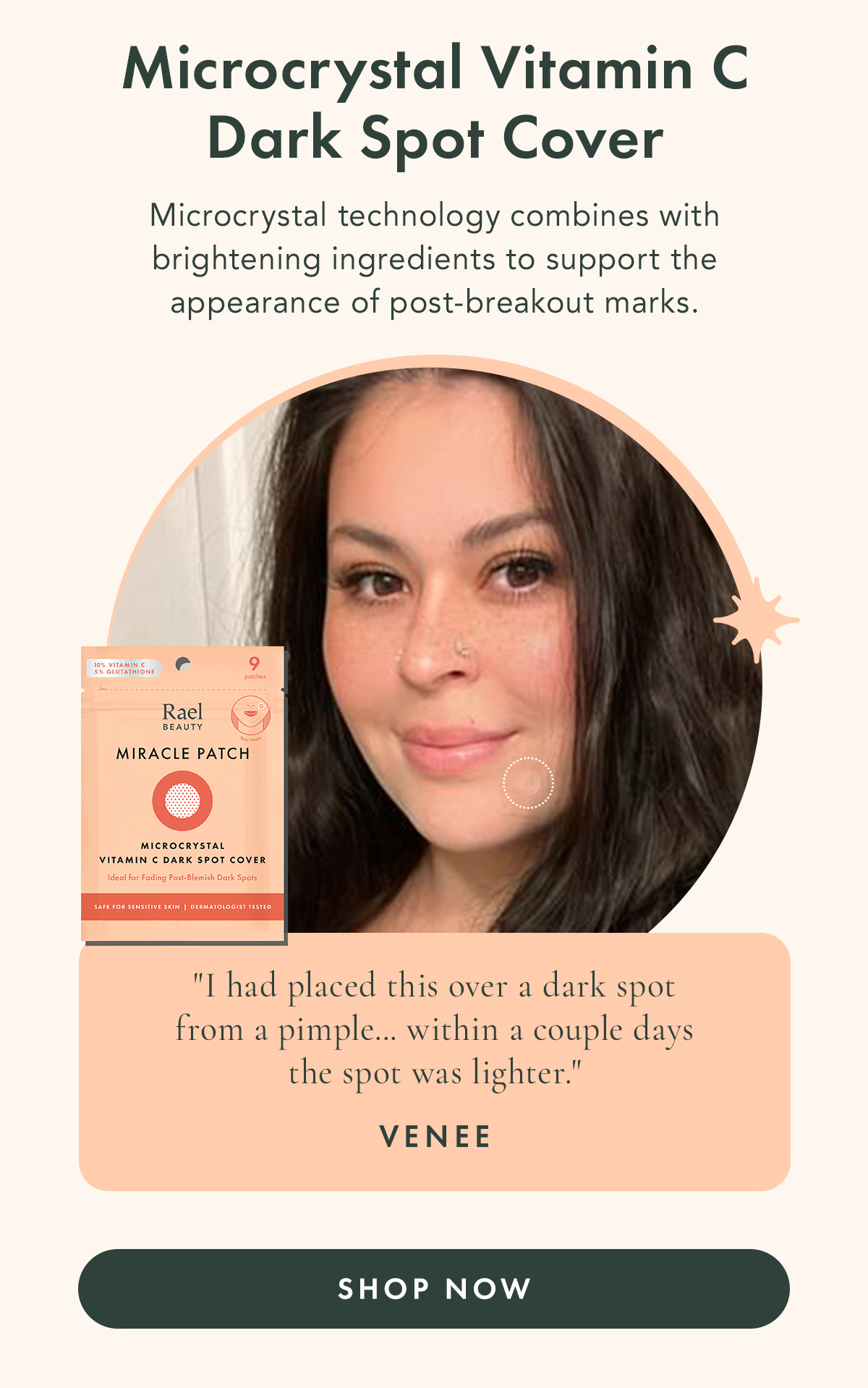 Microcrystal Vitamin C Dark Spot Cover. Microcrystal technology combines with brightening ingredients to support the appearance of post-breakout marks. Microcrystal Vitamin C Dark Spot Cover. Microcrystal technology combines with brightening ingredients to support the appearance of post-breakout marks.