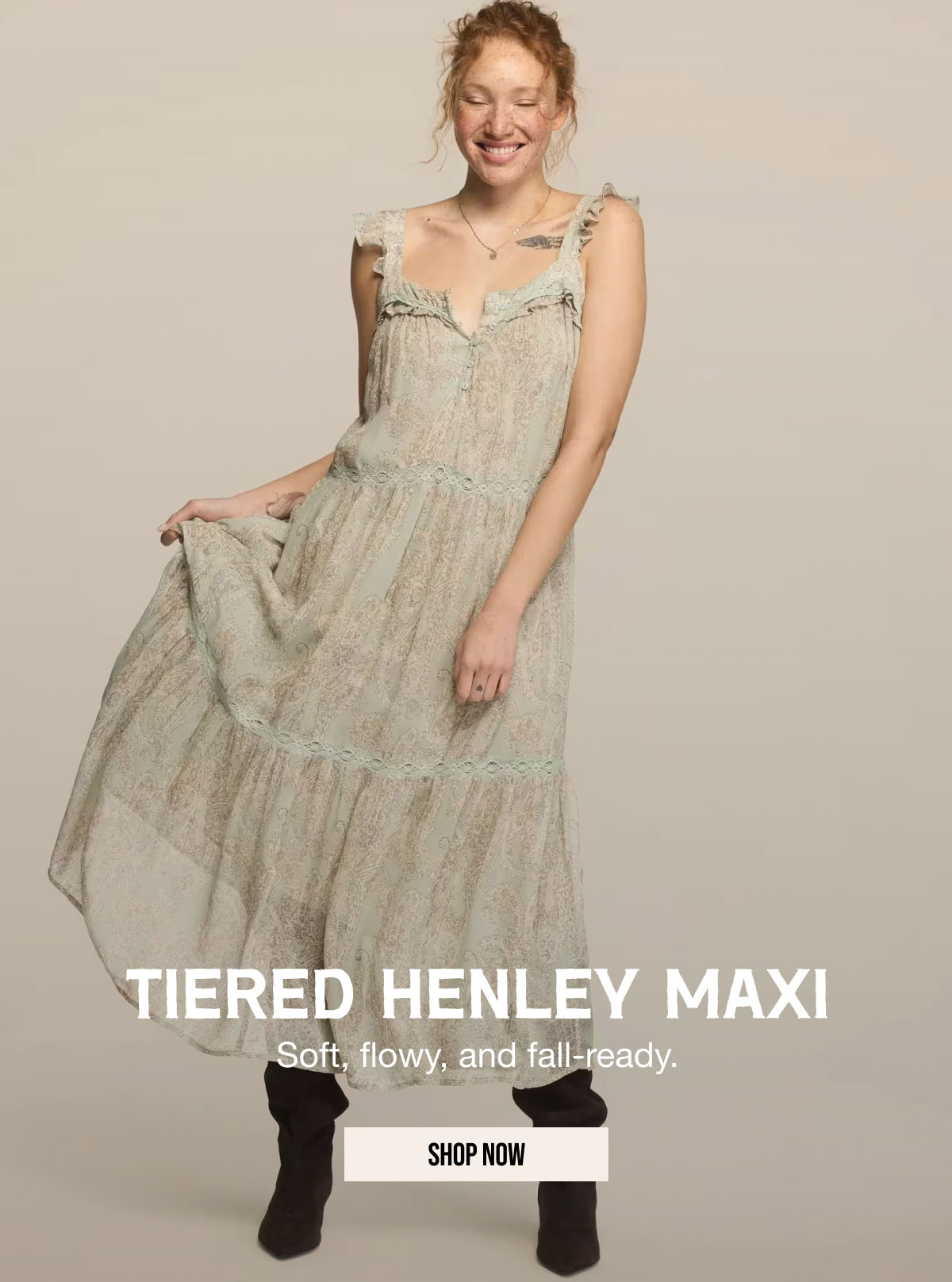 Shop Tiered Henley Maxi
