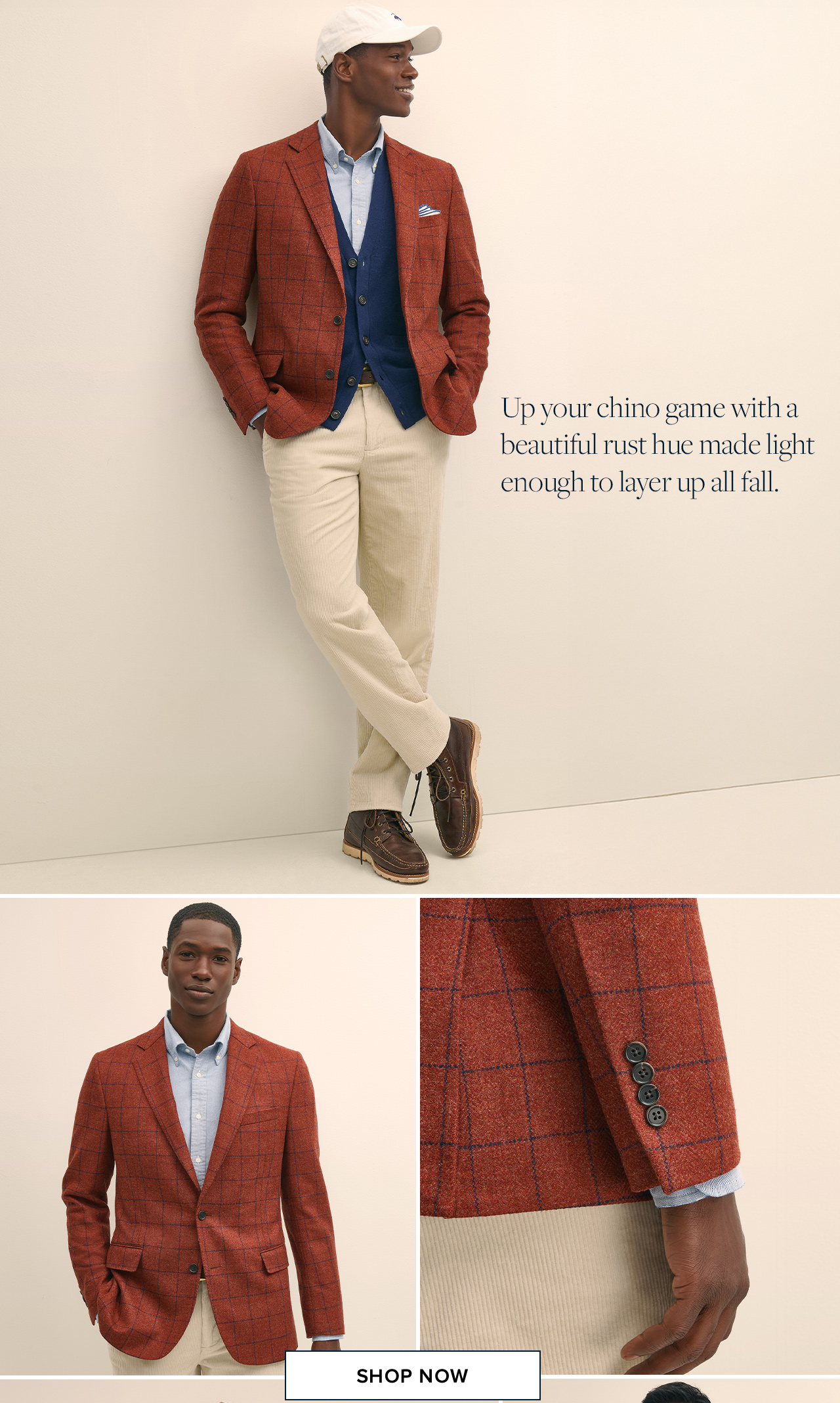 Up your chino game with a beauty rust hue made light enough to layer up all fall. | Shop Now Up your chino game with a beauty rust hue made light enough to layer up all fall. | Shop Now