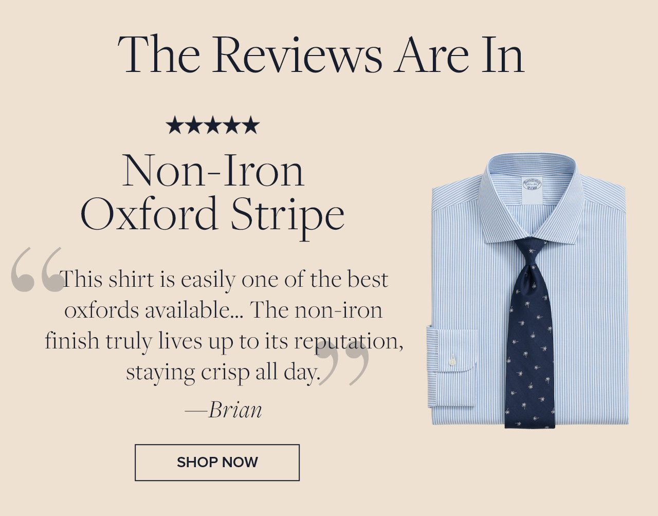 The Reviews Are In | 5 Stars Non-Iron Oxford Stripe | 'This shirt is easily one of the best oxfords available... The non-iron finish truly lives up to its reputation, staying crisp all day. -Brian | Shop Now