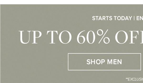 End of Season Sale starts today. Up to 60% off clearance**.Exclusions Apply  Shop Men's clearance