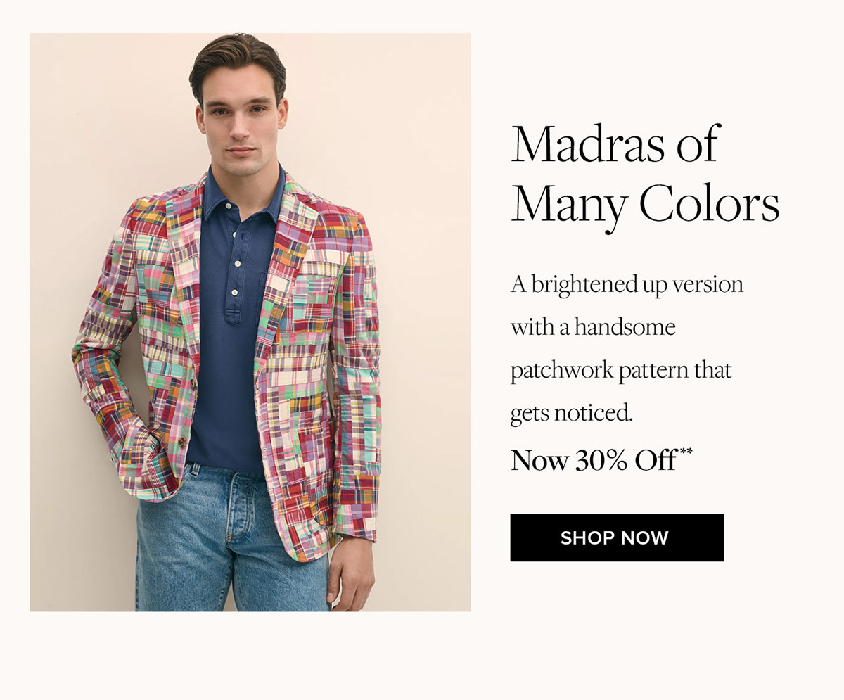 Madras of many colors. A brightened up version with a handsome patchwork pattern that gets noticed. Now 30% off** Shop Madras of Many Colors now