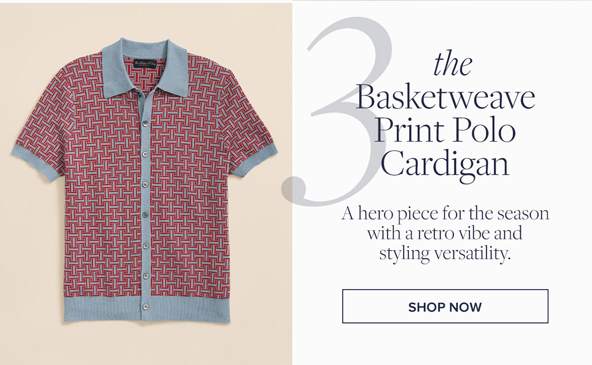 Shop the Basketweave Print Polo Cardigan A hero piece for the season with a retro vibe and styling versatility.