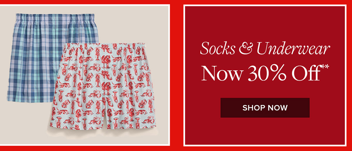 Shop Socks & Underwear now 30% off**