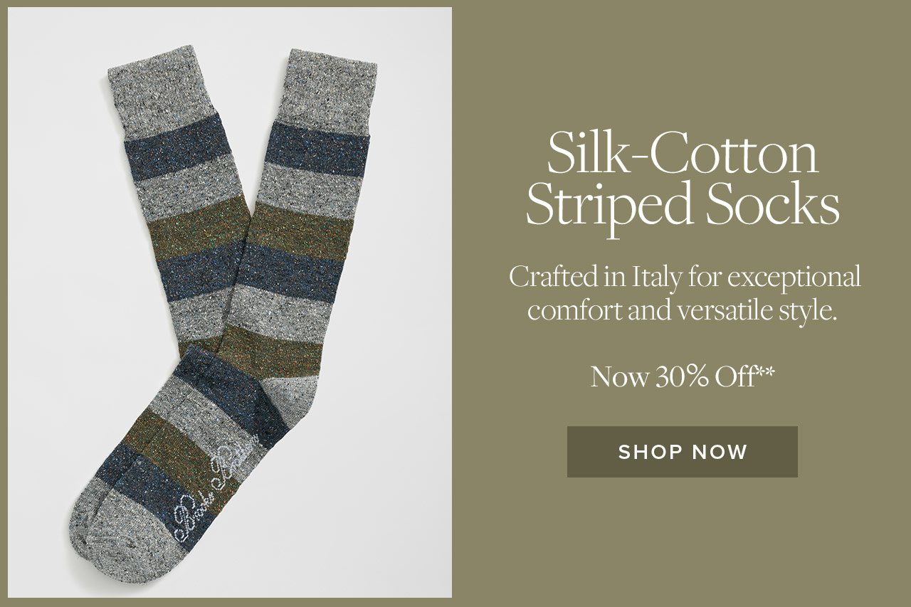 Silk-Cotton Striped Socks Crafted in Italy for exceptional comfort and versatile style. Now 30% Off** Shop Silk-cotton striped socks Now