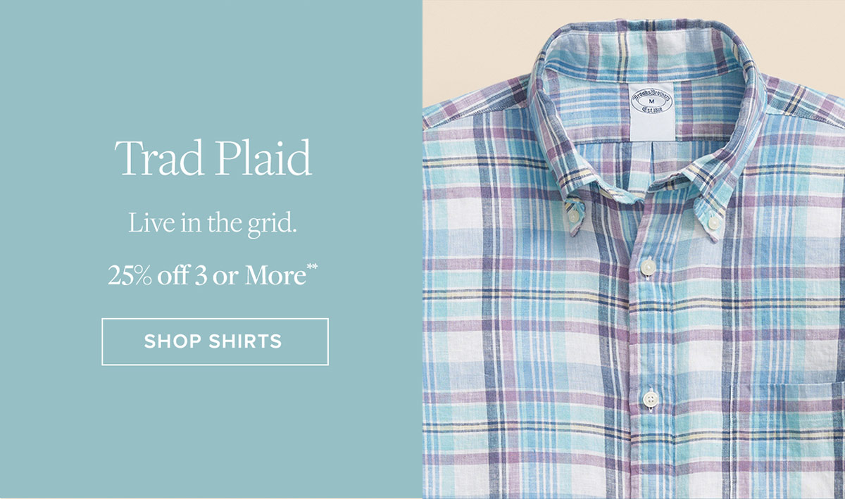 Trad plaid. Live in the grid. 25% off 3 or more** Shop plaid shirts