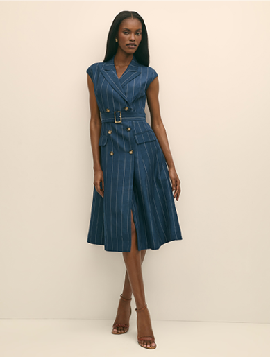 Shop Linen Blend Pinstripe Trench Dress