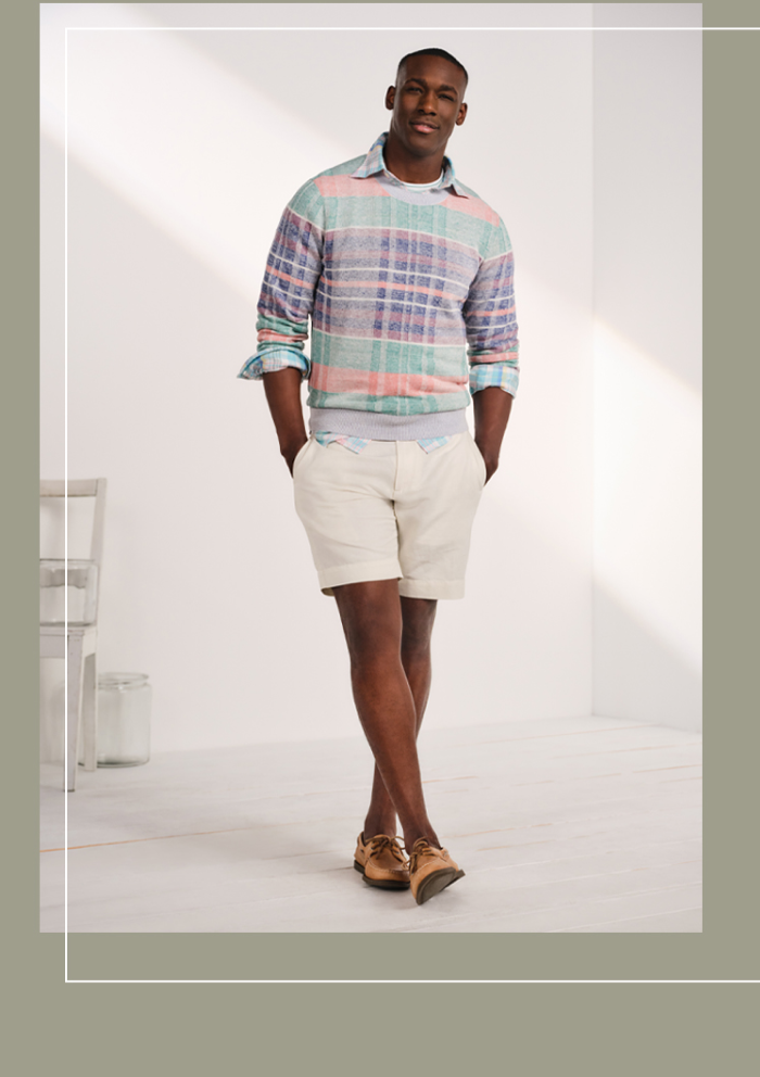Male model in a pastel colored sweater