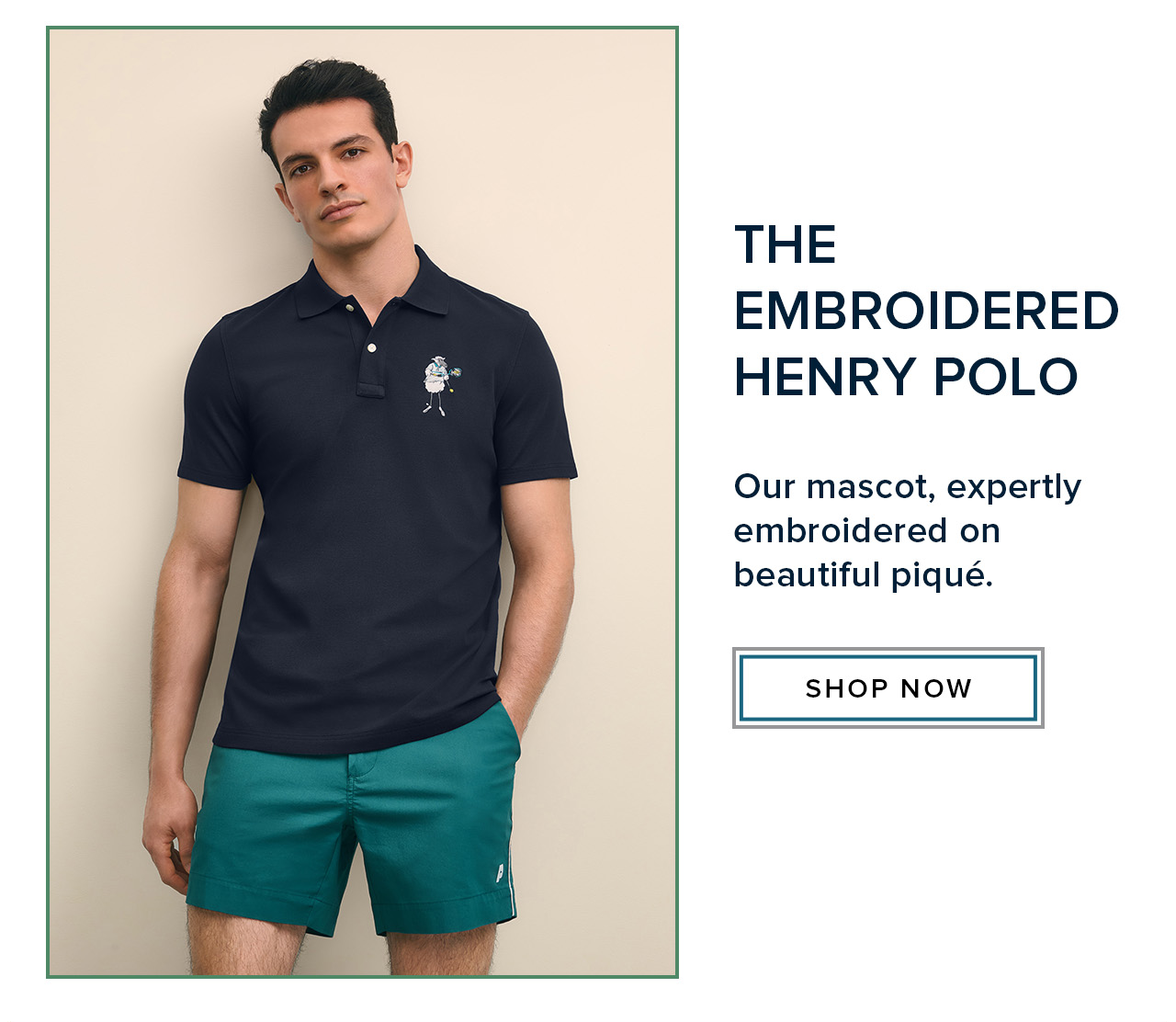 Shop the embroidered henry polo now