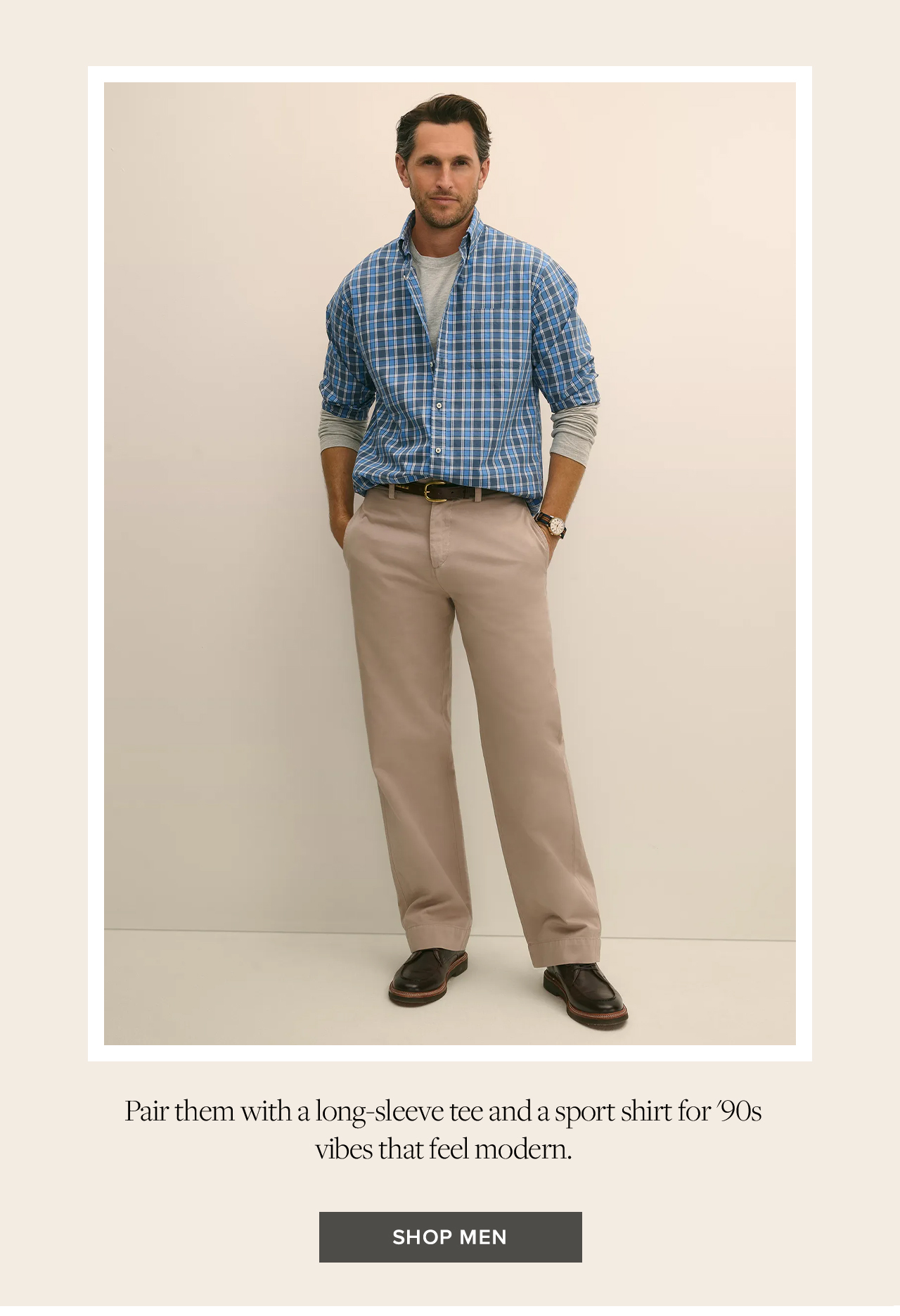Pair them with a long-sleeve tee and a sport shirt for '90s vibes that feel modern. Shop men's apparel.
