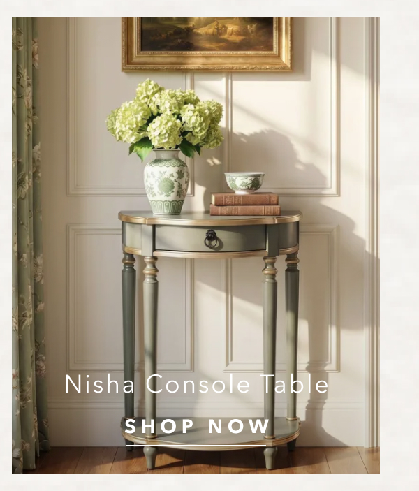 Nisha Updated Traditional Green Wood Demilune Console Table