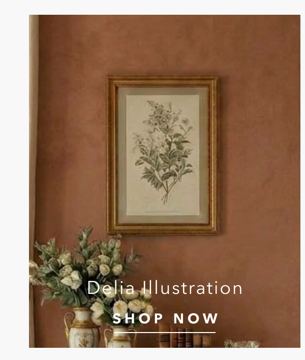 Delia French Country Green Wildflower Gold Frame Illustration - 16x11