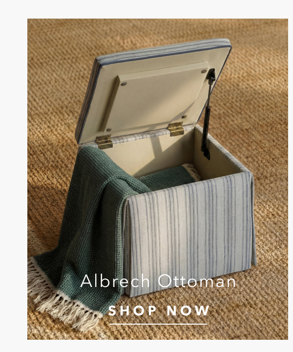 Albrech Coastal Beach Blue Striped Square Storage Ottoman