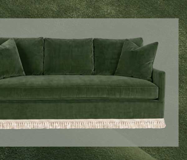 Lucinda Fern Green Performance Velvet Sofa With Fringe - 86”