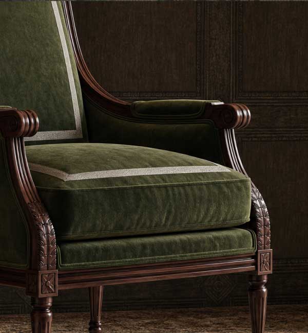 Juliette Fern Green Performance Velvet Sussex Brown Bergere Chair