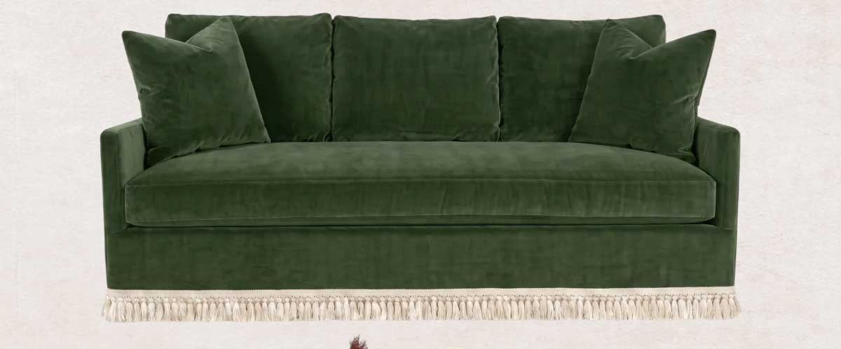 Lucinda Fern Green Performance Velvet Sofa With Fringe - 86”