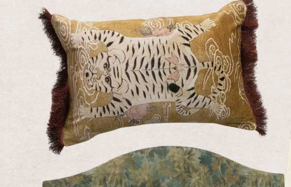 Wexford Updated Traditional Gold Printed Velvet Tiger Lumbar Pillow - 14x20
