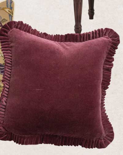 Camilla Updated Traditional Burgundy Velvet Ruffled Throw Pillow - 18x18