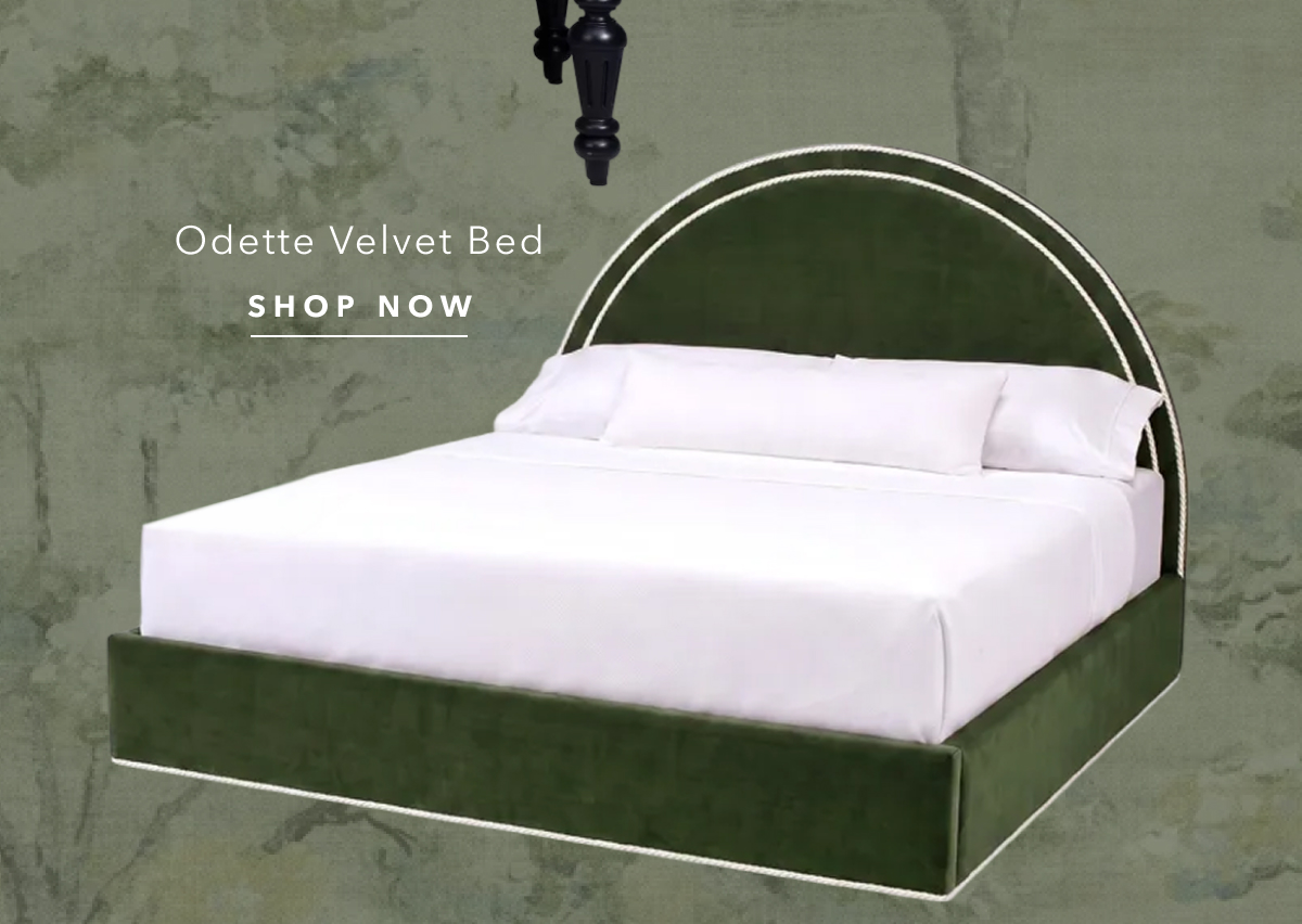 Odette Fern Green Performance Velvet Bed - Queen