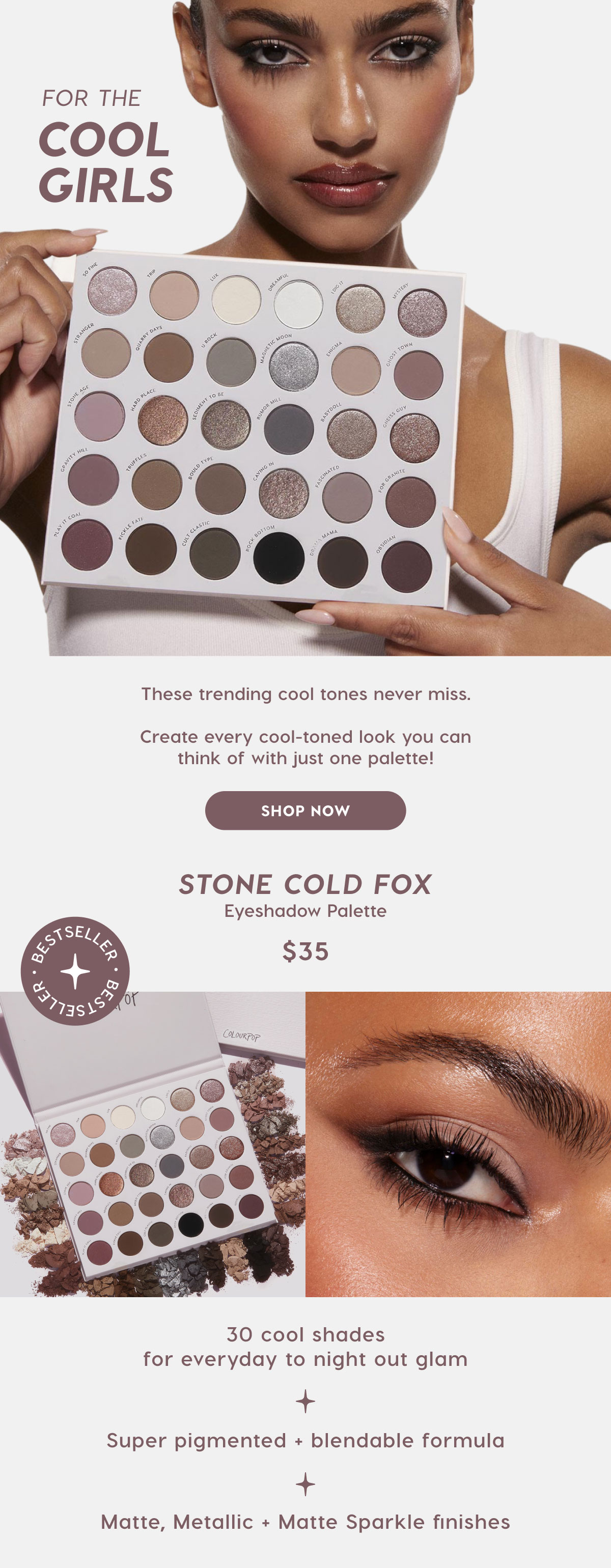 For the Cool Girls. These trending cool tones never miss. Create every cool-toned look you can think of with just one palette! SHOP NOW
