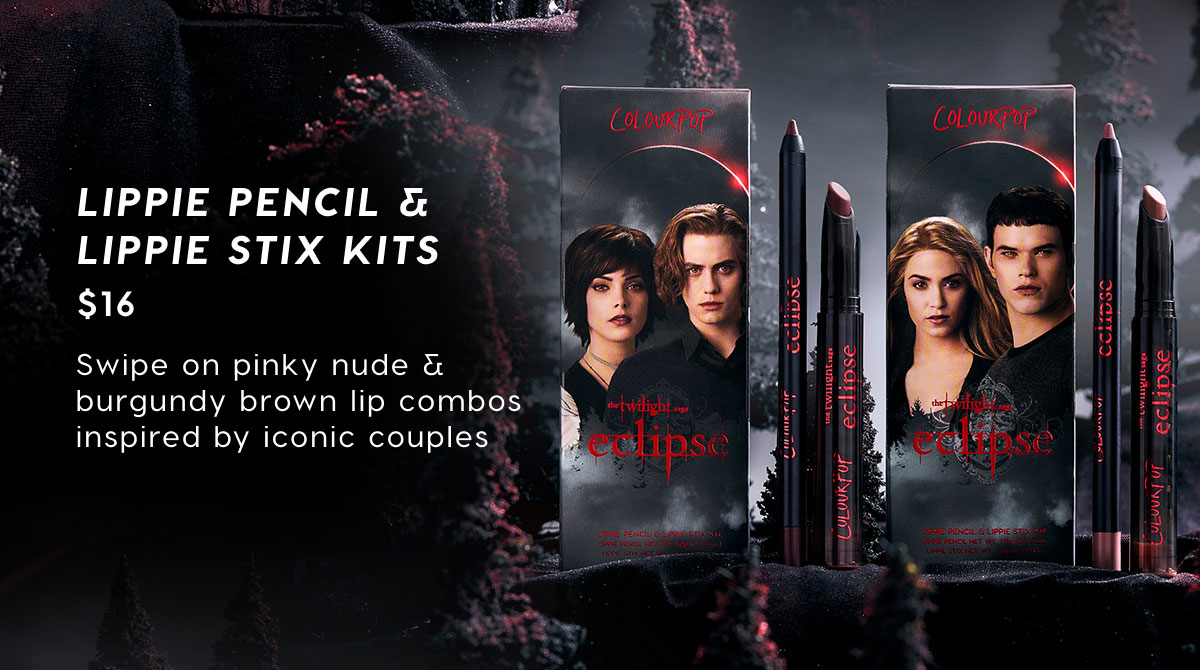 LIPPIE PENCIL & LIPPIE STIX KITS $16 - Swipe on pinky nude & burgundy brown lip combos inspired by iconic couples. 