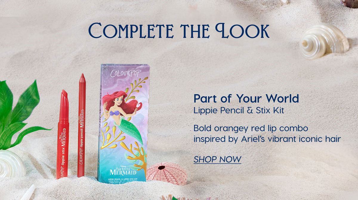 Complete the Look. Part of Your World Lippie Pencil & Stix Kit. Bold orangey red lip combo inspired by Ariel's vibrant iconic hair. SHOP NOW