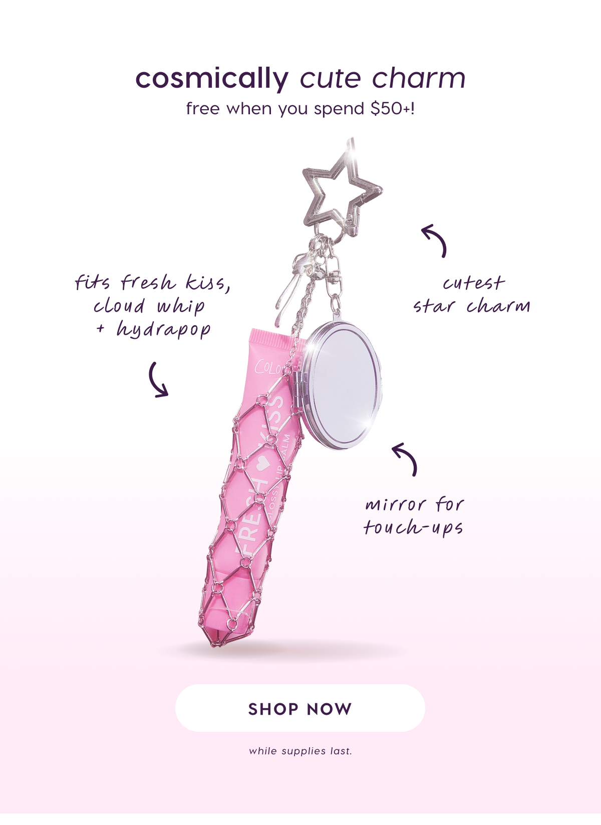 free bag charm when you spend $50+