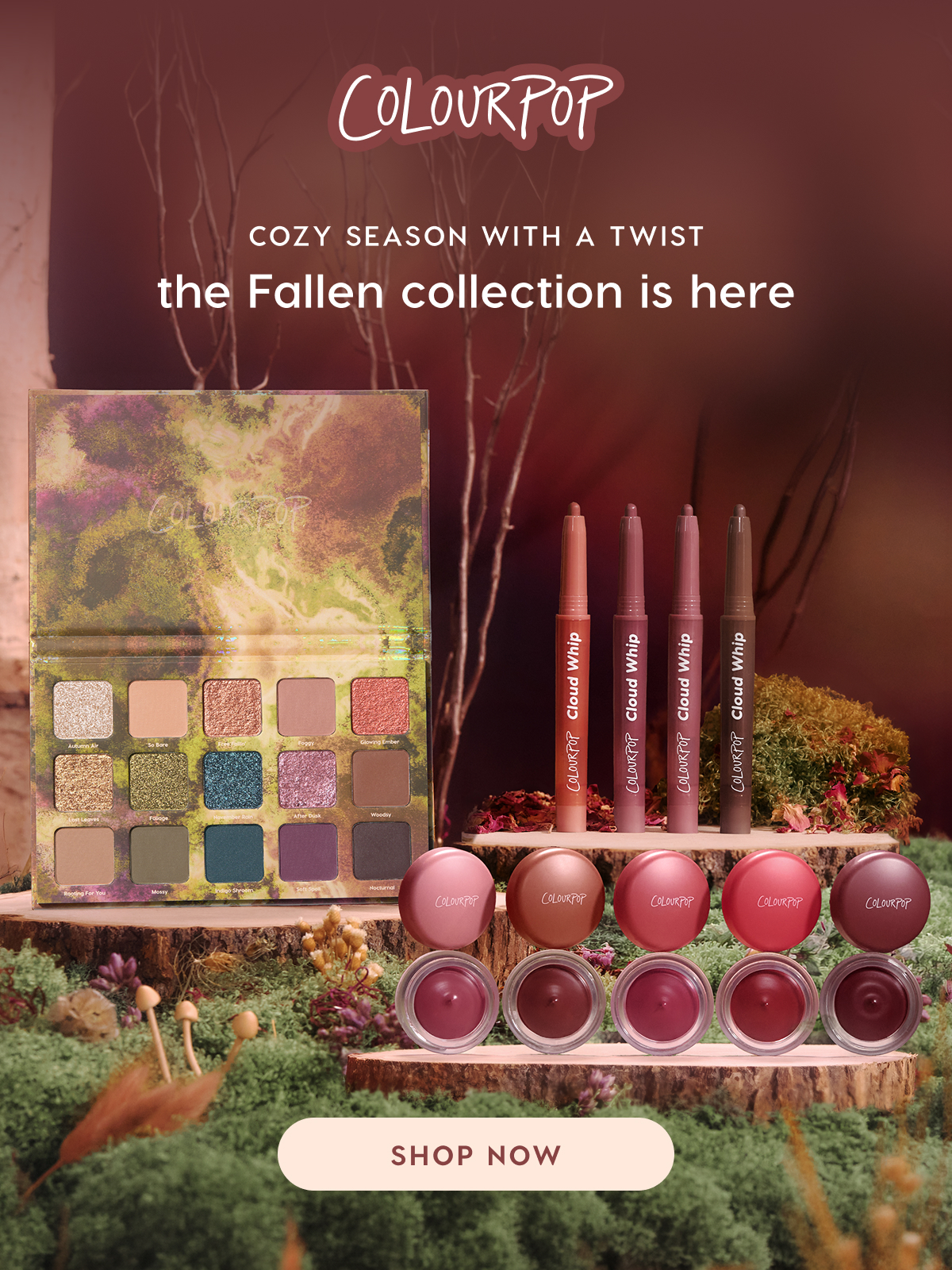 ColourPop | Introducing the Fallen Collection. Cozy season with a twist. Shop Now