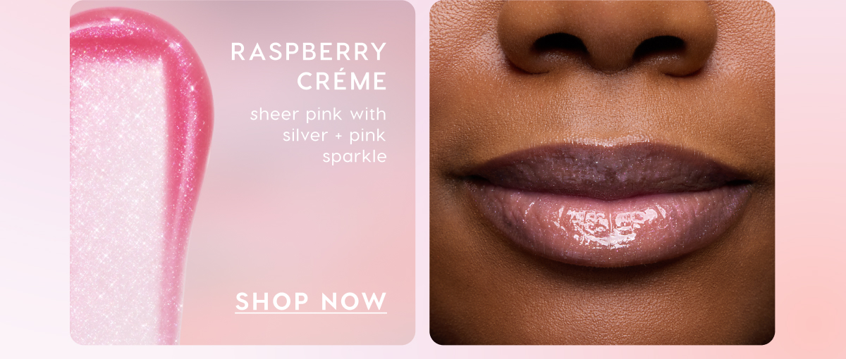 Raspberry Creme: sheer pink with silver and pink sparkle. SHOP NOW