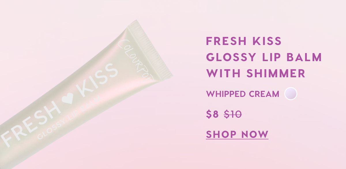 Fresh Kiss Glossy Lip Balm with Shimmer in Whipped Cream. Shop Now.