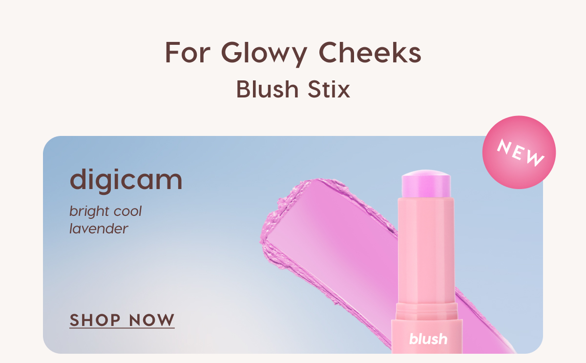 For Glowy Cheeks: Blush Stix in Digicam (bright cool lavender) SHOP NOW