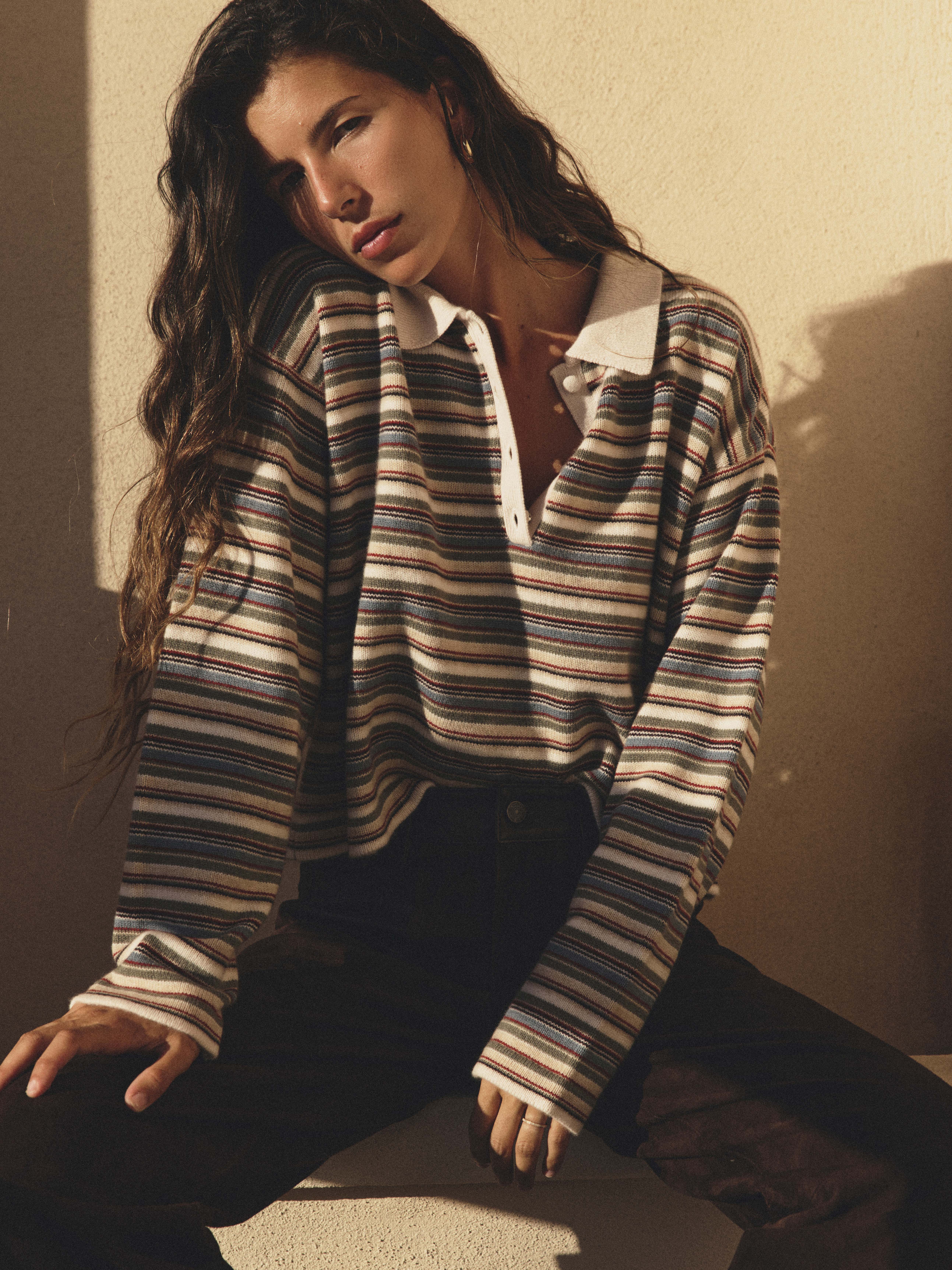 THE QUAD POLO IN SKY BLUE MULTI STRIPE