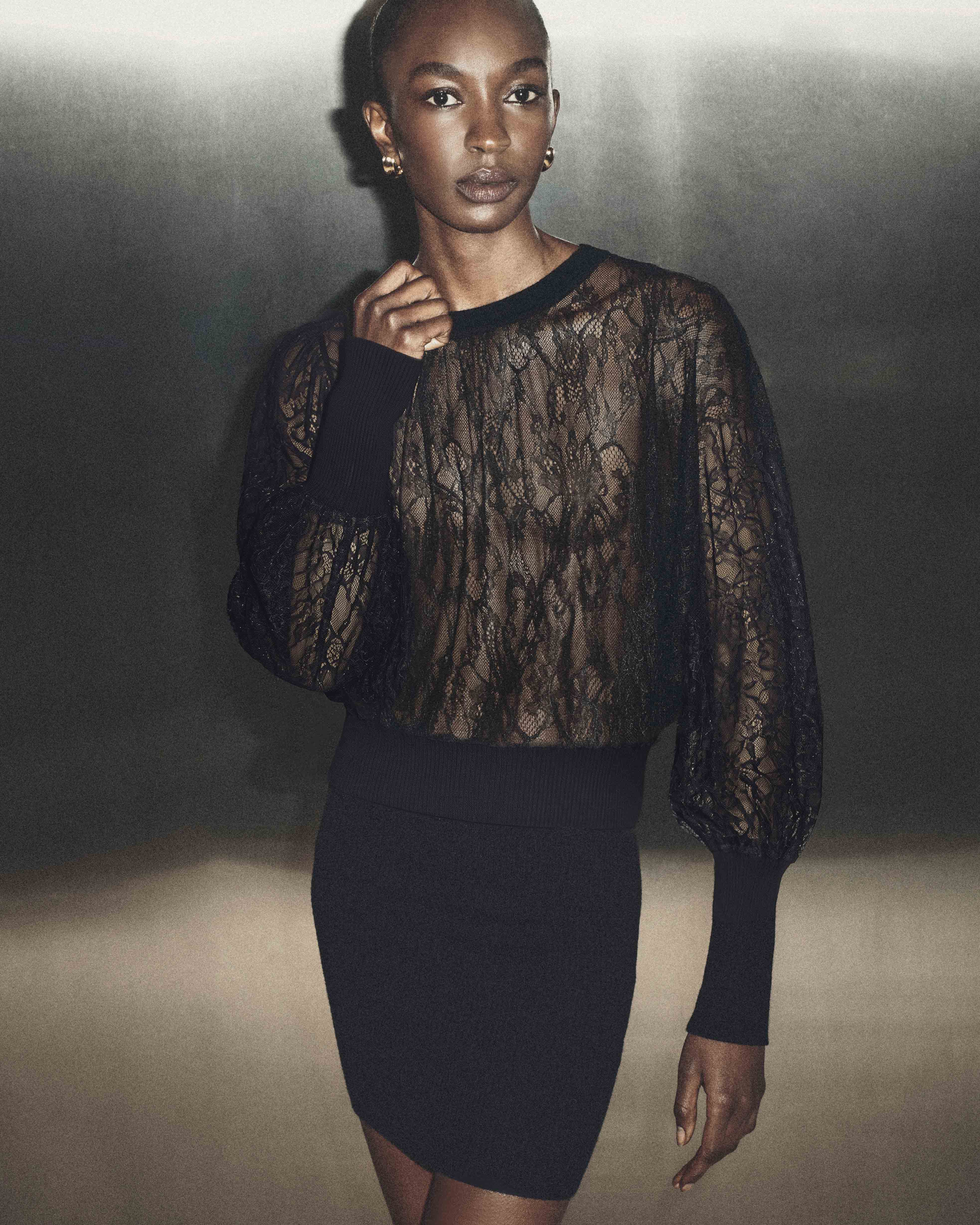 THE SHEER LACE DOLMAN TOP IN BLACK