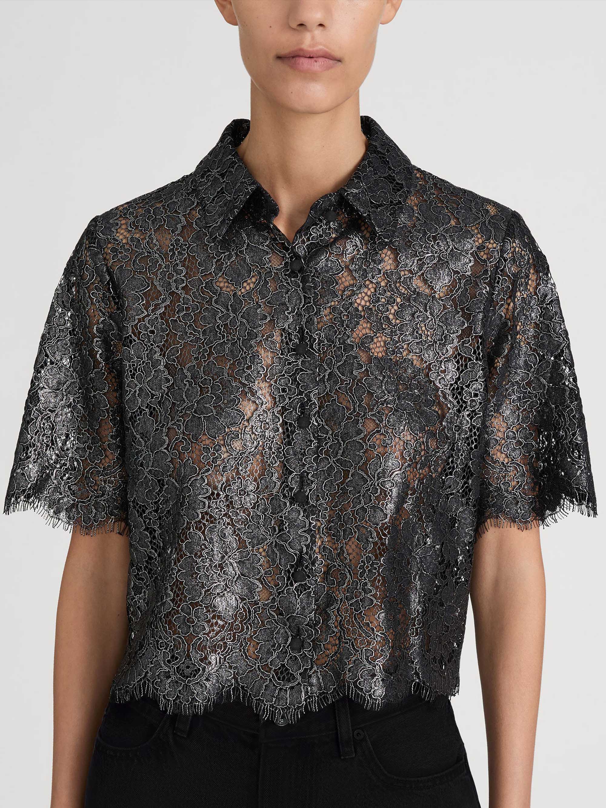 THE FOIL LACE SHIRT IN GUNMETAL