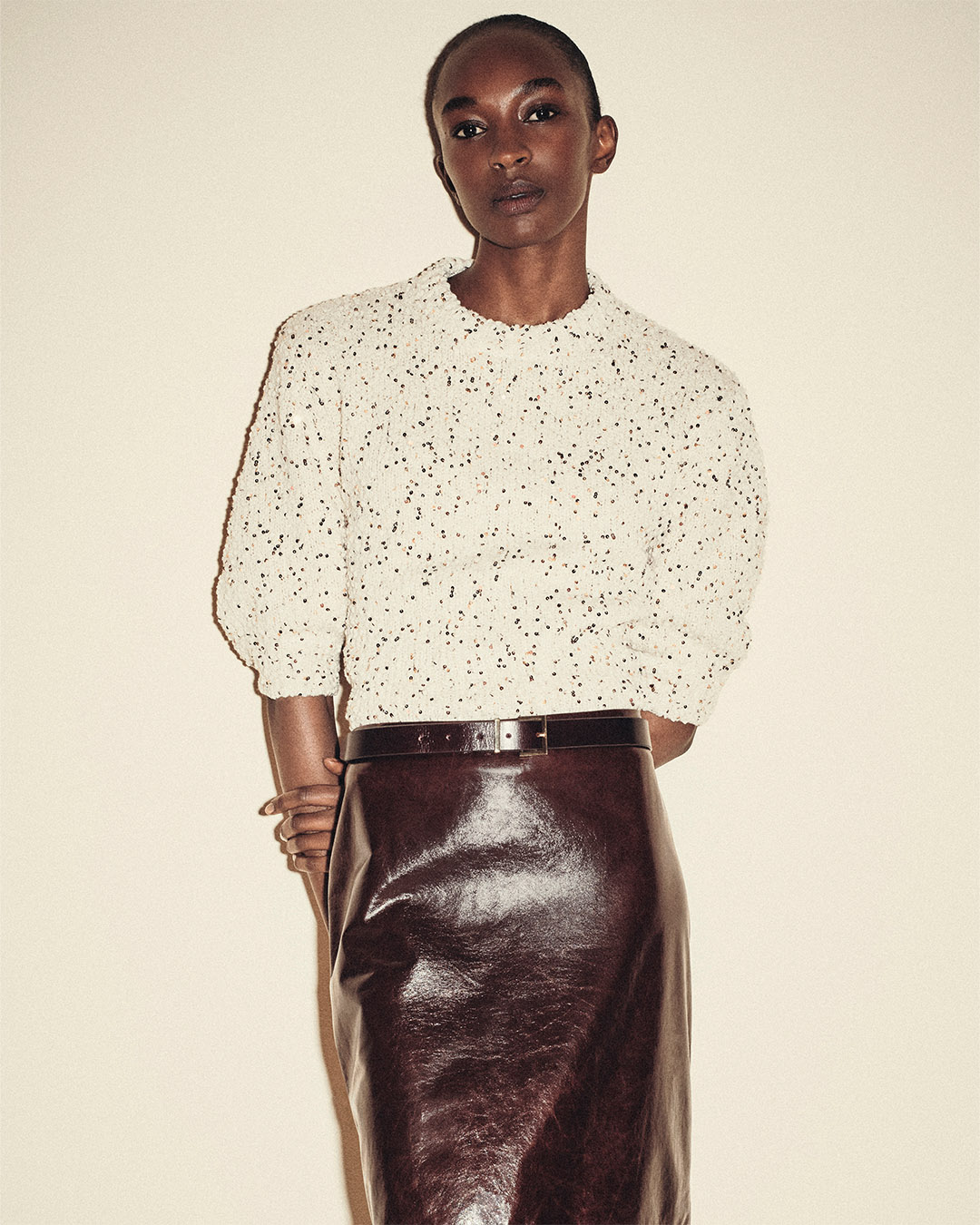 THE CONFETTI SHORT SLEEVE SWEATER IN CREAM