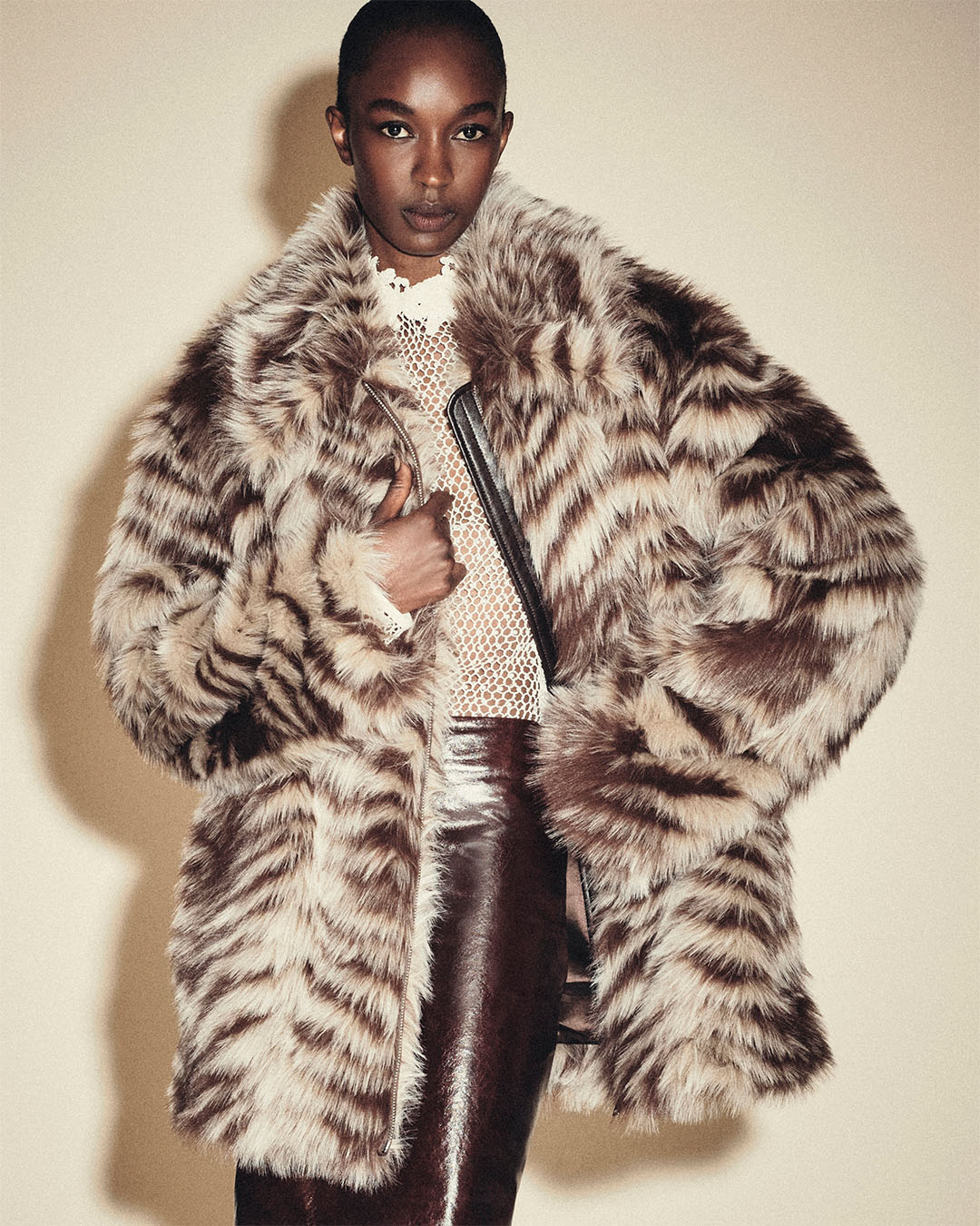 THE ALPINE CHEVRON COAT IN TAUPE MULTI