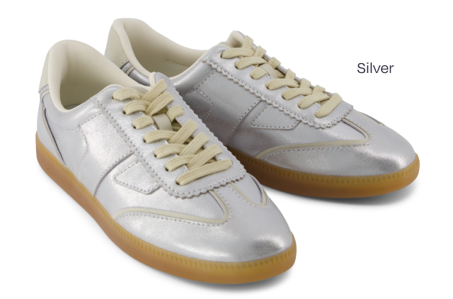 Collins Silver Metallic Leather Lace Up Sneaker - Image